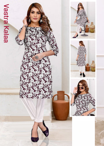 Delta Maroon White Printed Kurti