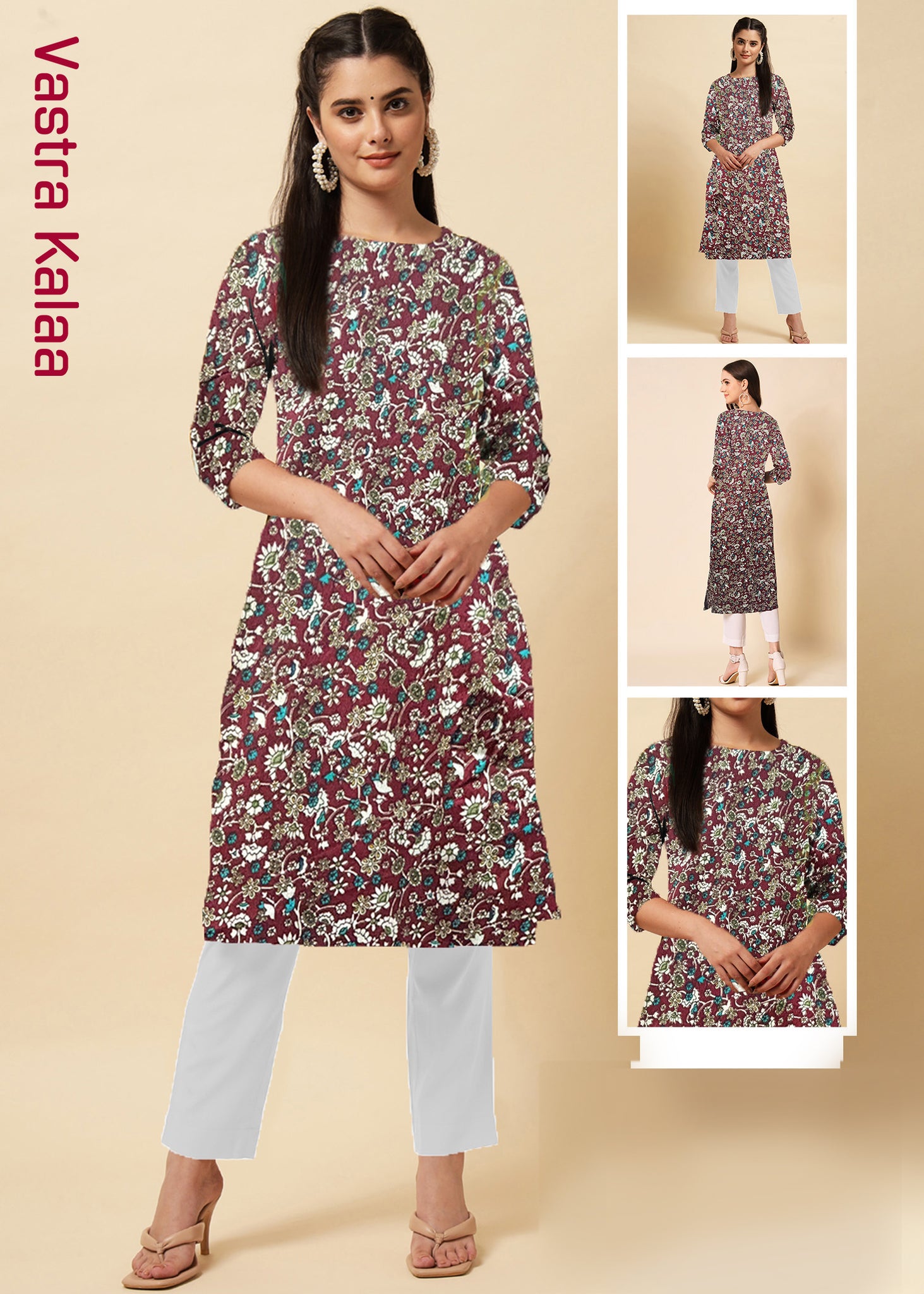 Delta Purple Floral  Printed kurti